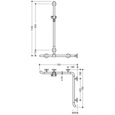 HEWI Rail with Vertical Support Bar and Shower Head Holder